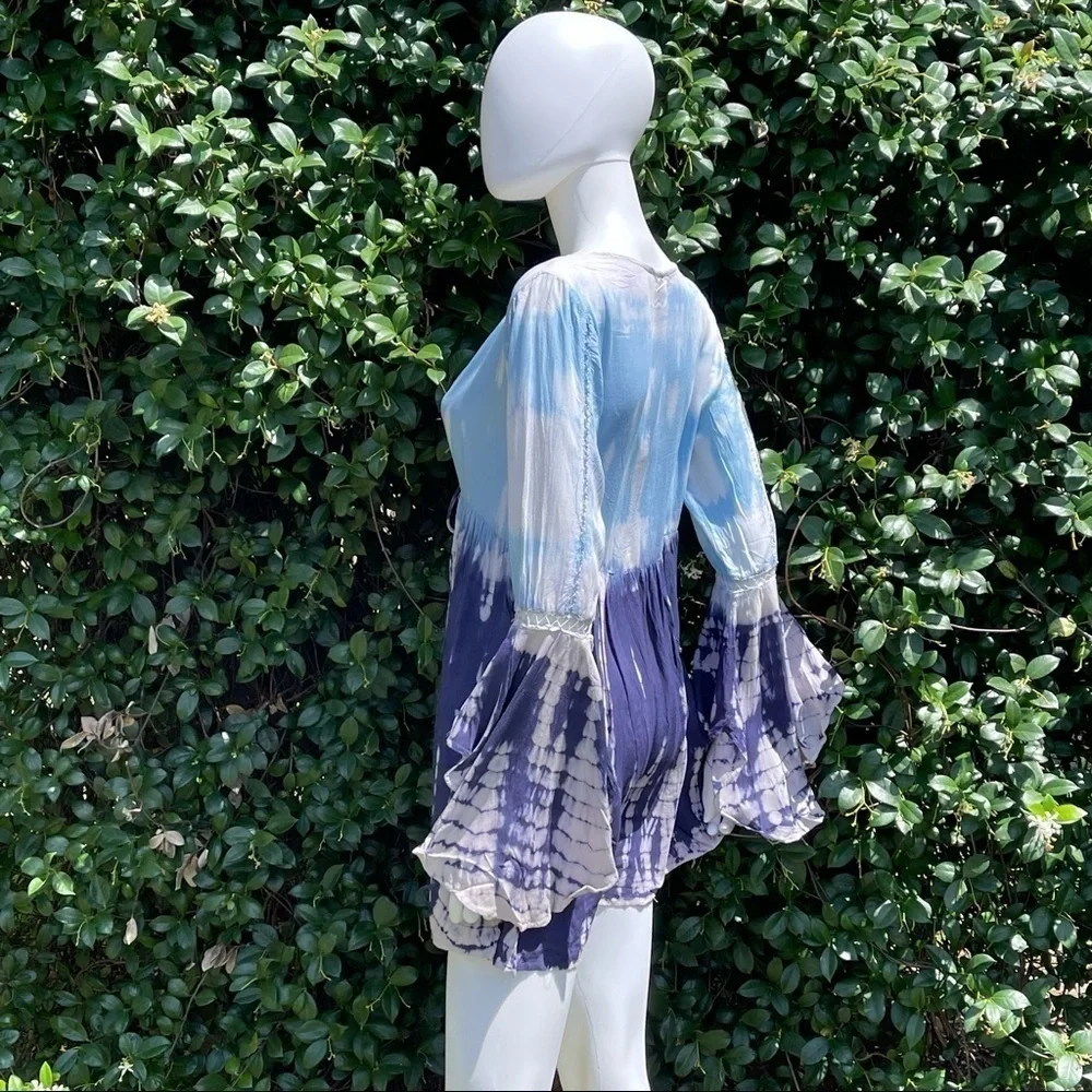 💋NWT BOHO Me Lace Inset Tie Dye Print Tunic Swimsuit Coverup